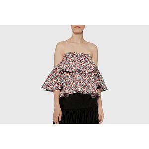 Caroline Constas Liza Off-the-Shoulder Top Size XS Floral Tiered Ruffle